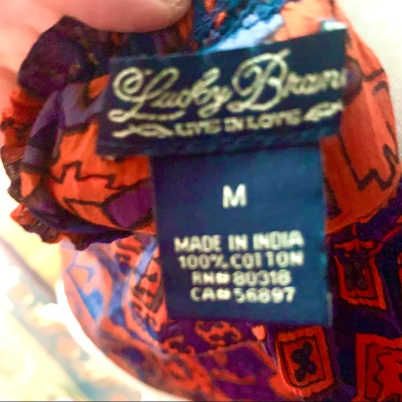 LUCKY Brand Short Sleeve Tie Front Lightweight Peasant Blouse Size Medium - Picture 6 of 8